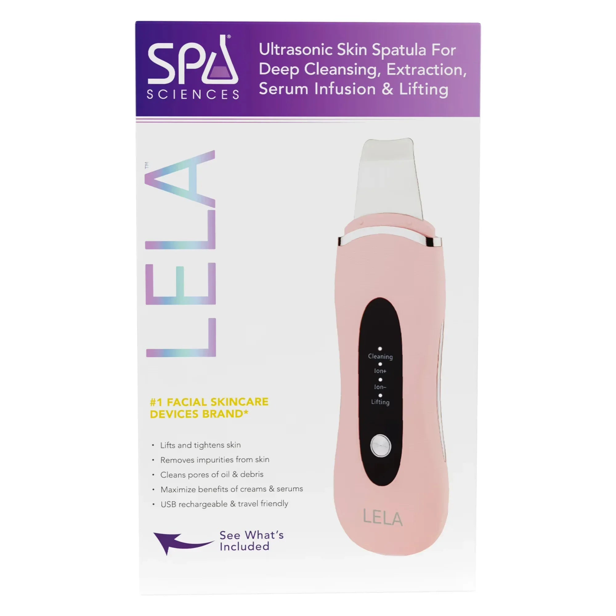 Wholesale Price with free shipping across the USA for Spa Sciences LELA: 4-in-1 Ultrasonic Facial Spatula for deep cleansing, pore extraction, serum infusion, anti-aging, and contouring - Manji Distributors