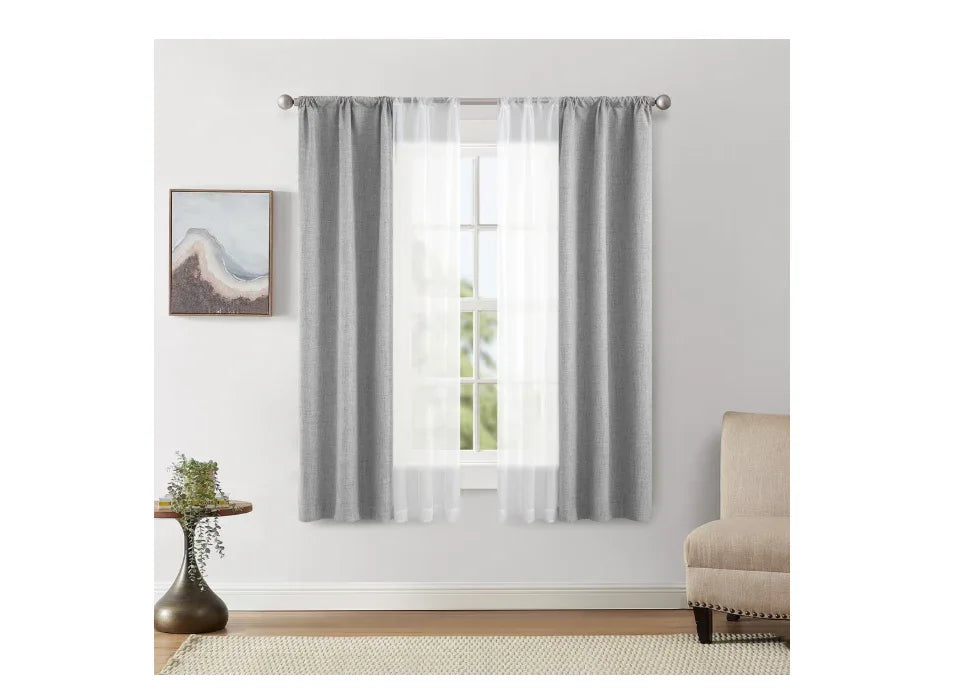 Wholesale Price with free shipping across the USA for Mainstays Solid Twill Blackout Curtain Panel and Sheers, Set of 4, Soft Silver, 27.5