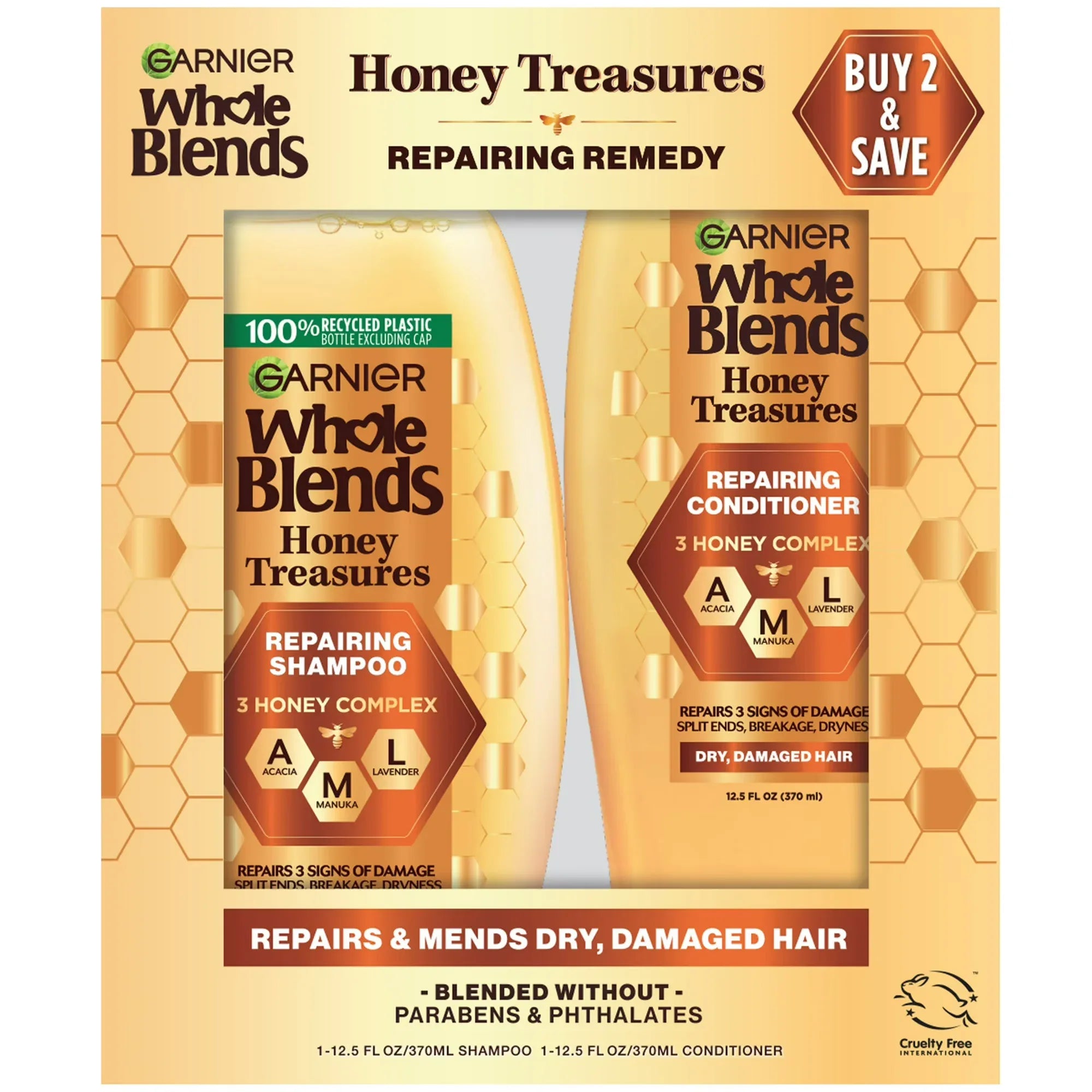 Wholesale Price with free shipping across the USA for Garnier Whole Blends Honey Treasures Shampoo and Conditioner Set, For Damaged Hair, 1 kit - Manji Distributors