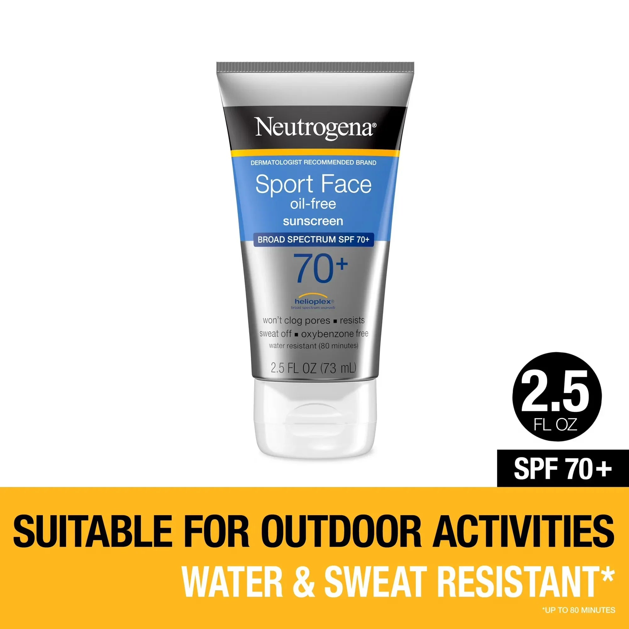 Wholesale Price with free shipping across the USA for Neutrogena Sport Face Oil-Free Lotion Sunscreen, SPF 70+ Sunblock, 2.5 fl oz - Manji Distributors