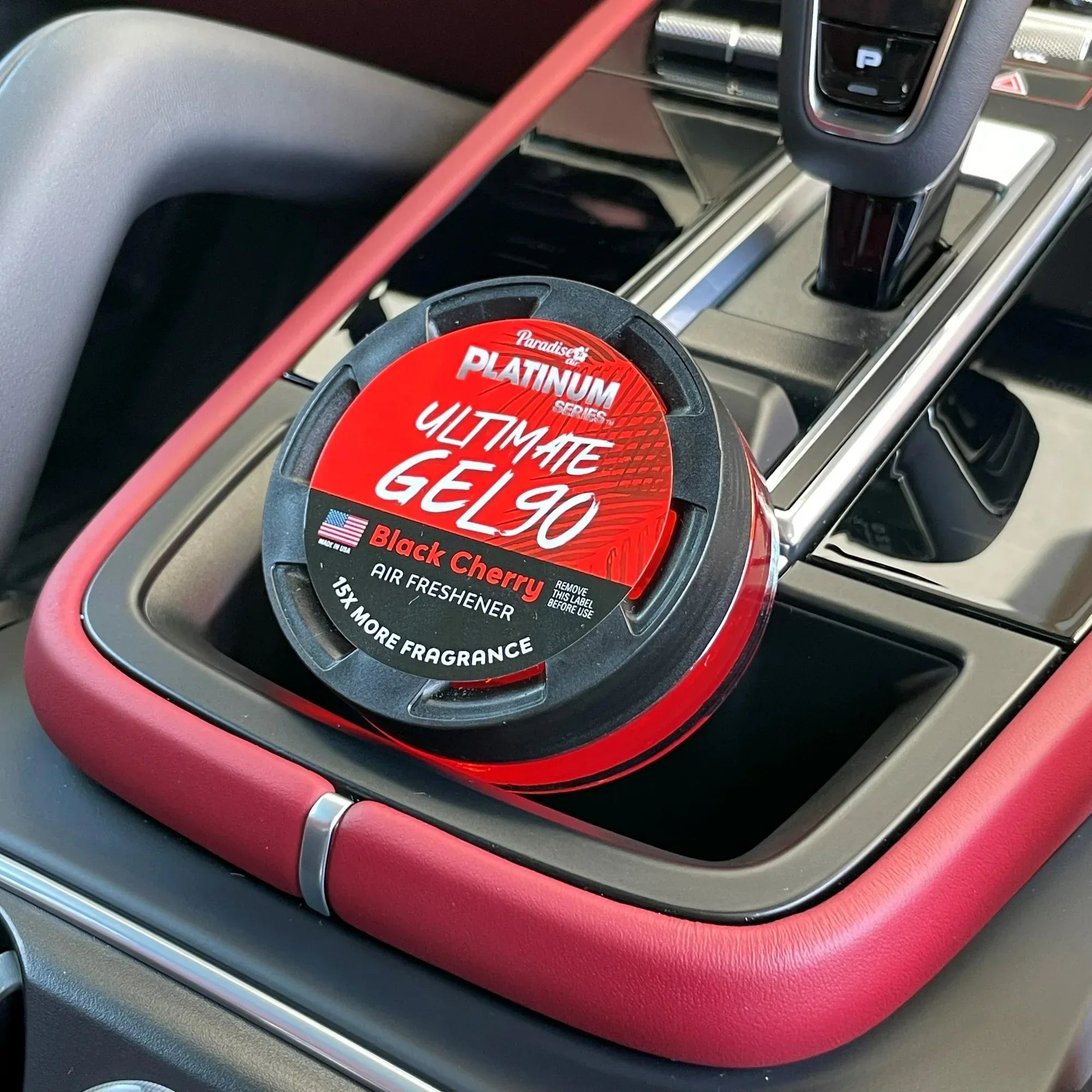 Wholesale Price with free shipping across the USA for Paradise Air Platinum Series Ultimate Gel 90 Air Freshener for use in Auto, Home, Office, Bathroom, 30g, Black Cherry - Manji Distributors