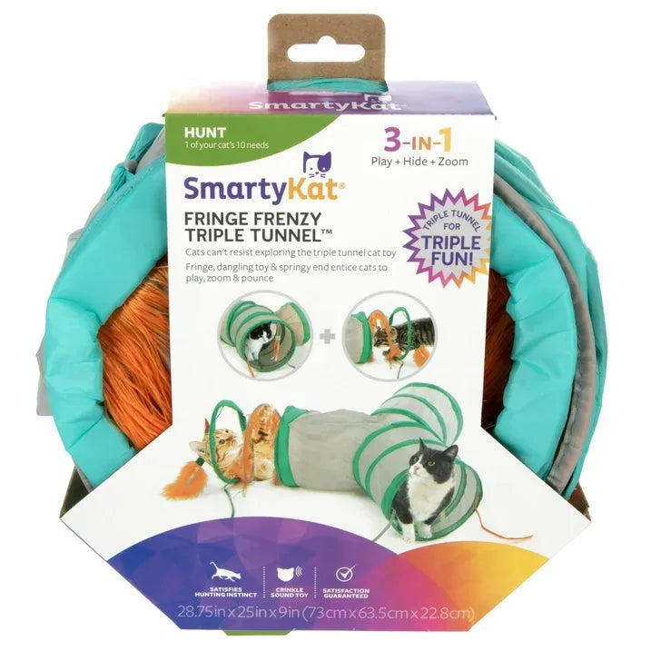 Wholesale Price with free shipping across the USA for SmartyKat Fringe Frenzy Triple Tunnel Activity Cat Toy with Fringe & Feathers - Manji Distributors