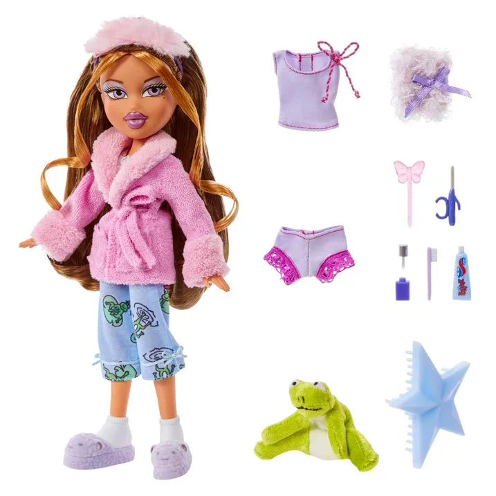 Wholesale Price with free shipping across the USA for Bratz Slumber Party Yasmin Fashion Doll with 2 Sets of Pajamas, Plush, and Accessories - Manji Distributors
