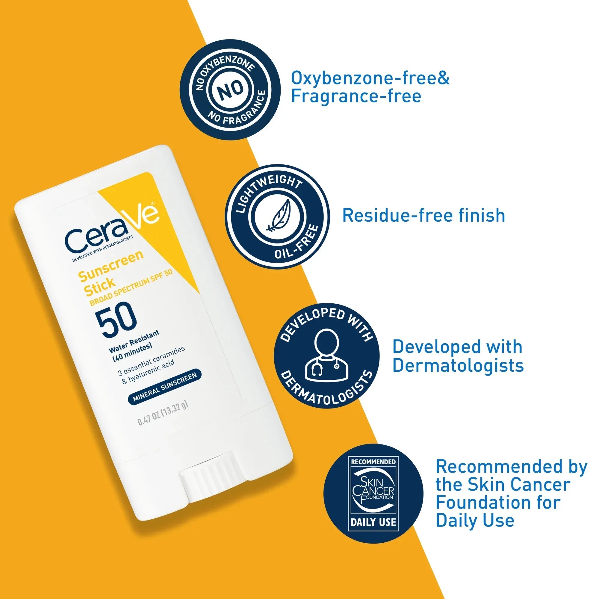 Wholesale Price with free shipping across the USA for CeraVe Hydrating Mineral Sunscreen Stick SPF 50 for Face & Body, 0.47 oz - Manji Distributors