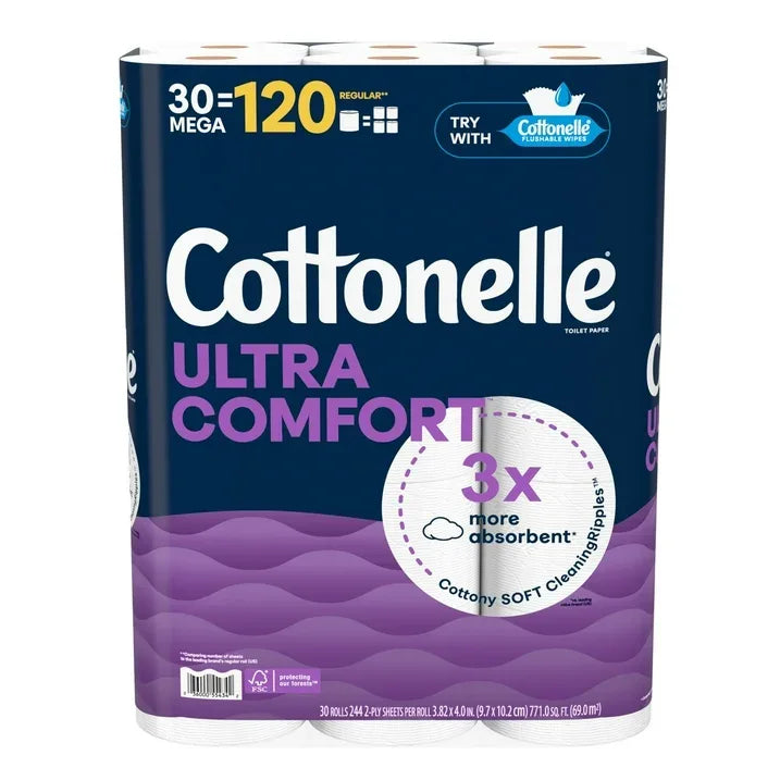 Wholesale Price with free shipping across the USA for Cottonelle Ultra Comfort Toilet Paper, Soft Toilet Tissue, 30 Mega Rolls - Manji Distributors