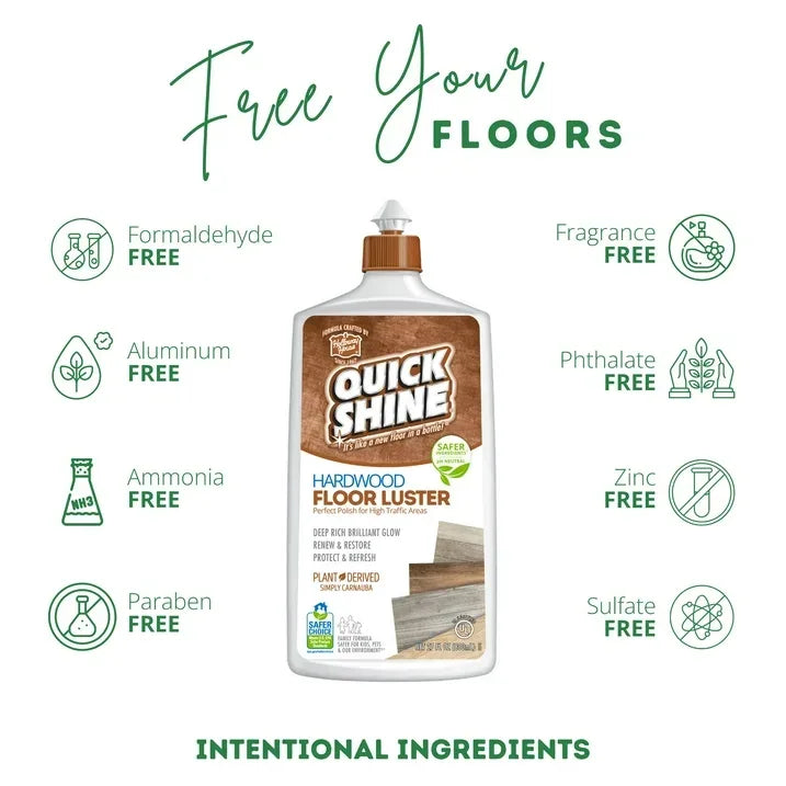 Wholesale Price with free shipping across the USA for Quick Shine Hardwood Floor Luster, Pfas-Free Formula Floor Polish with Plant-Derived Carnauba 27oz - Manji Distributors