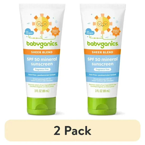 Wholesale Price with free shipping across the USA for (2 pack) Babyganics Sheer Blend, SPF 50 Mineral Sunscreen Lotion, Fragrance Free, 3 oz - Manji Distributors