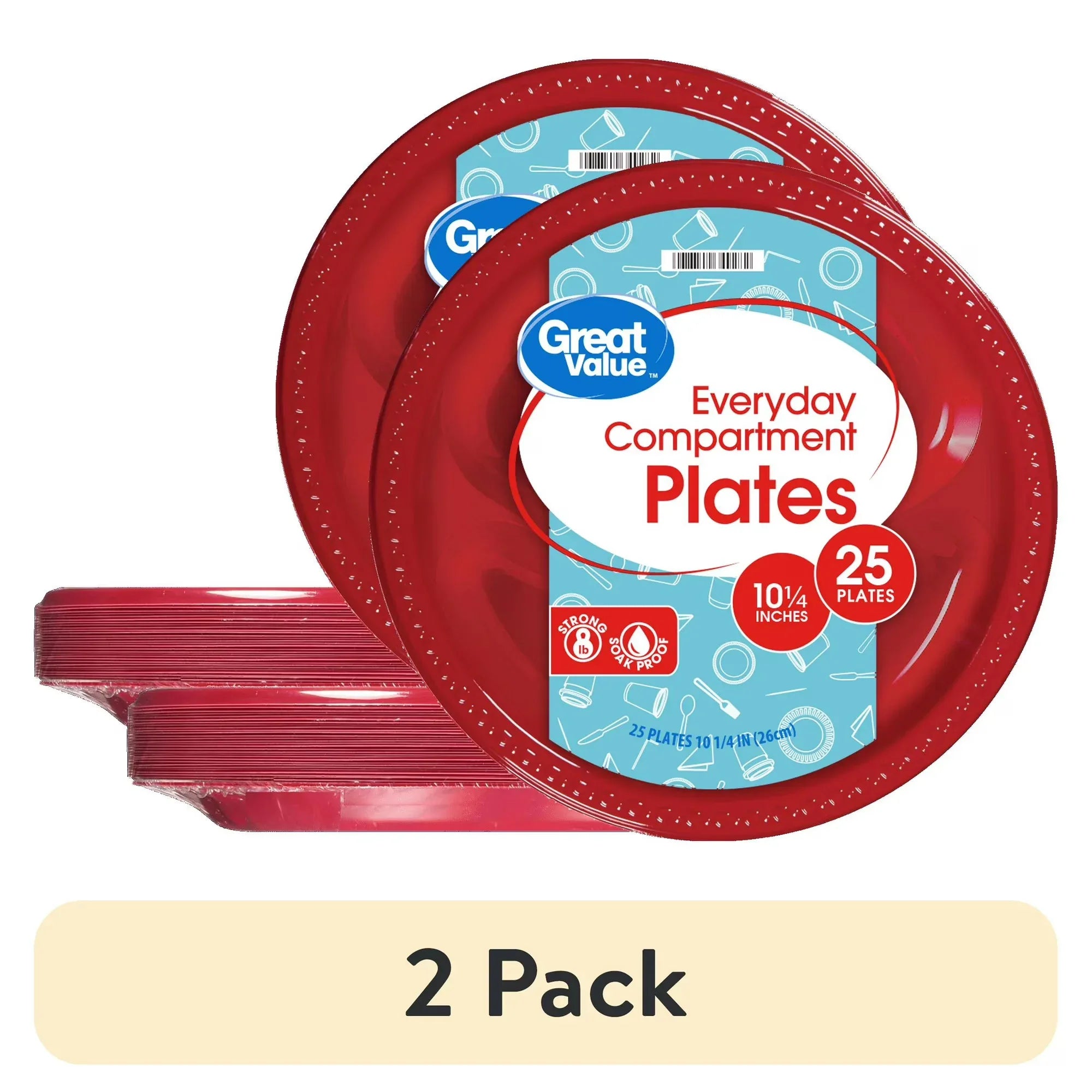 Wholesale Price with free shipping across the USA for (2 pack) Great Value Everyday Disposable Plastic Compartment Plate, Red, 10.25