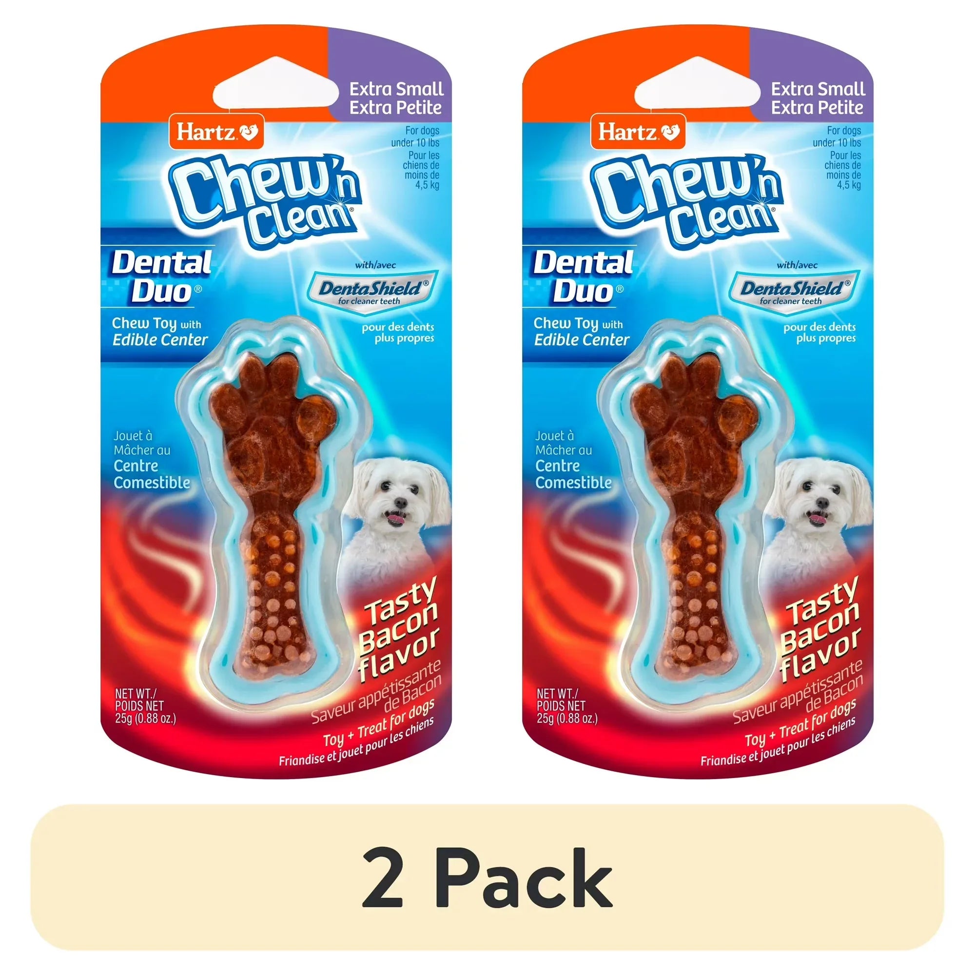 Wholesale Price with free shipping across the USA for (2 pack) Hartz Chew 'n Clean Extra Small Dog Treat Bacon, 0.88 oz - Manji Distributors
