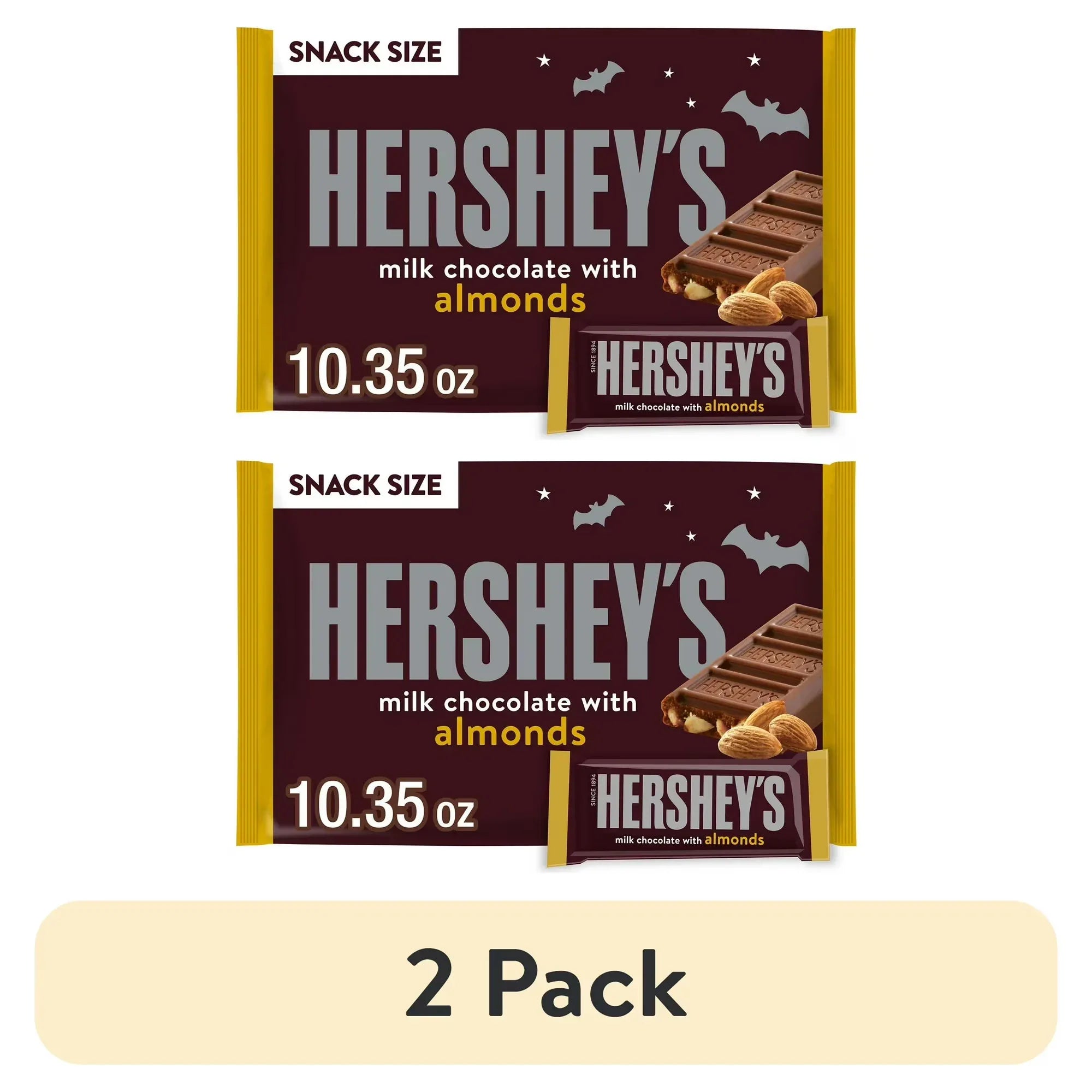 Wholesale Price with free shipping across the USA for (2 pack) Hershey's Milk Chocolate with Almonds Snack Size Halloween Candy, Bag 10.35 oz - Manji Distributors