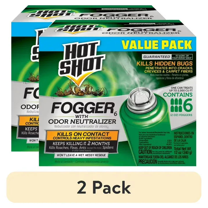 Wholesale Price with free shipping across the USA for (2 pack) Hot Shot Indoor Insect Fogger w/ Odor Neutralizer, 6 Count - Manji Distributors