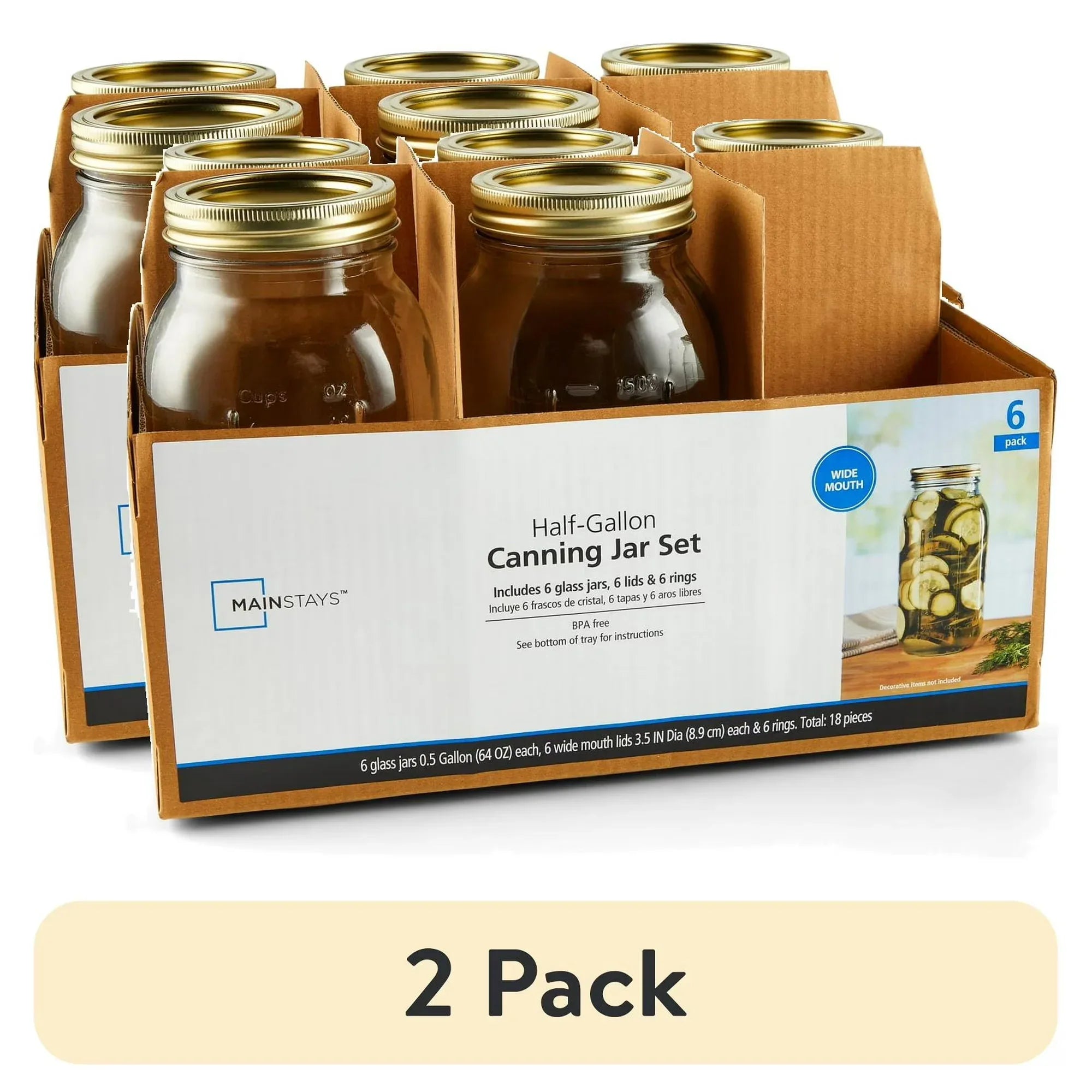 Wholesale Price with free shipping across the USA for (2 pack) Mainstays 64 oz Airtight Glass Wide Mouth Canning Jars (6 Count) - Manji Distributors