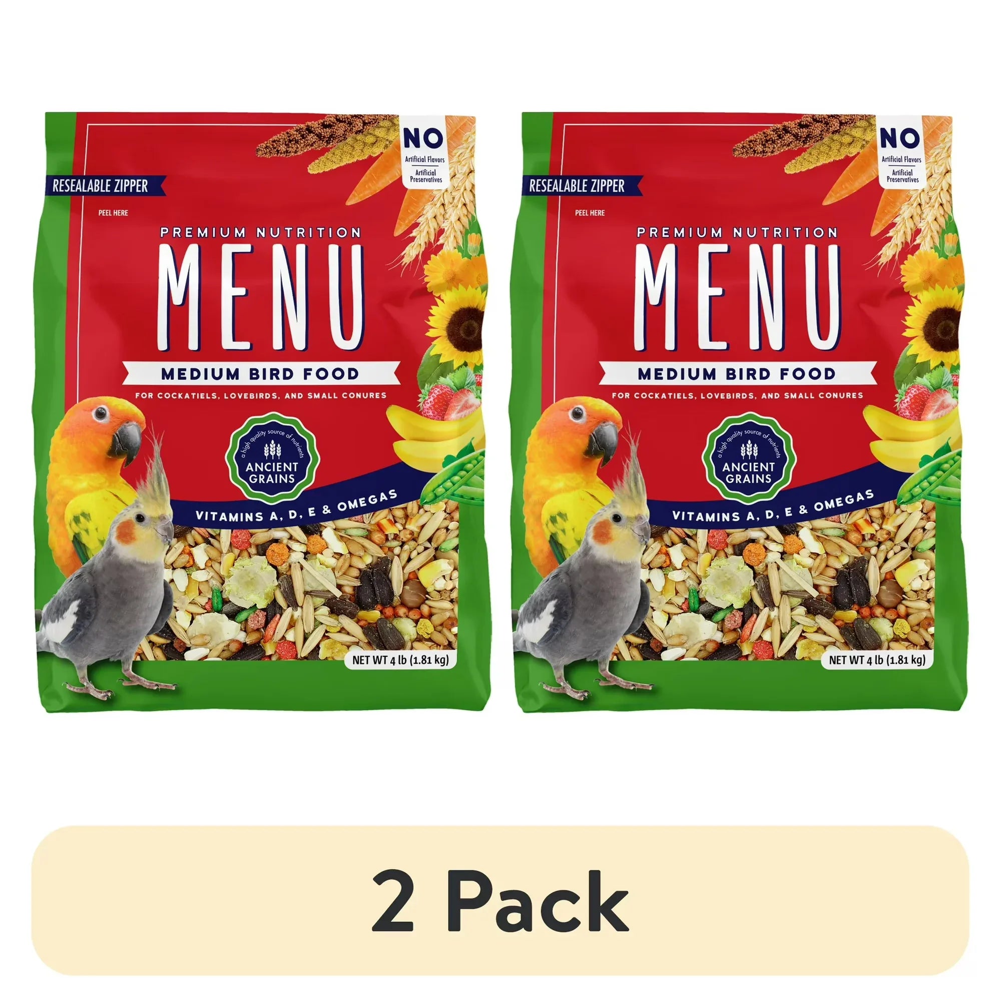 Wholesale Price with free shipping across the USA for (2 pack) Menu Vitamin Fortified Food for Cockatiel, Lovebirds, and Small Consures, 4 lb - Manji Distributors