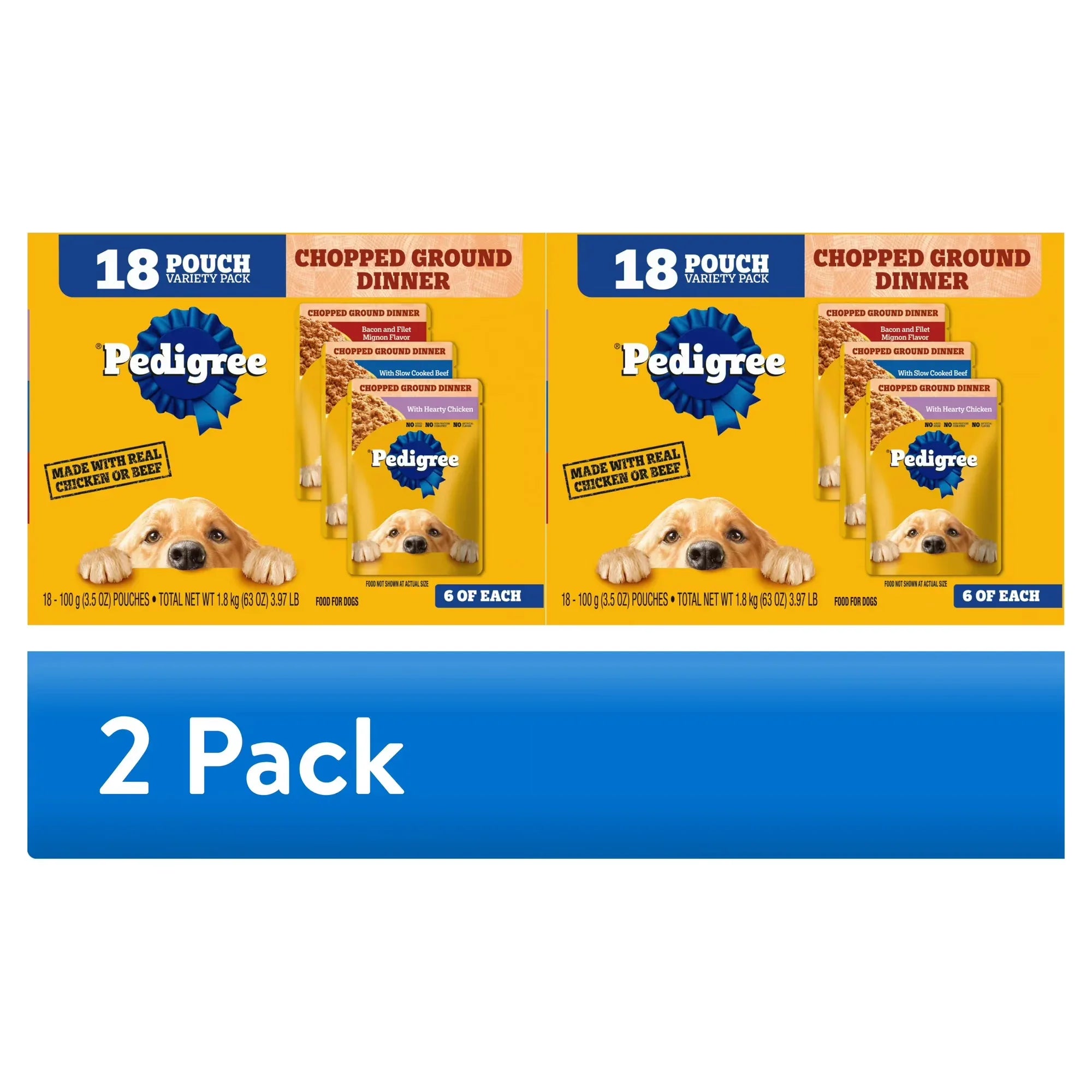 Wholesale Price with free shipping across the USA for (2 pack) Pedigree Chopped Ground Dinner Dog Food Bacon Filet Mignon Variety Pack, 3.5 Oz. Pouches (18 Pack) - Manji Distributors