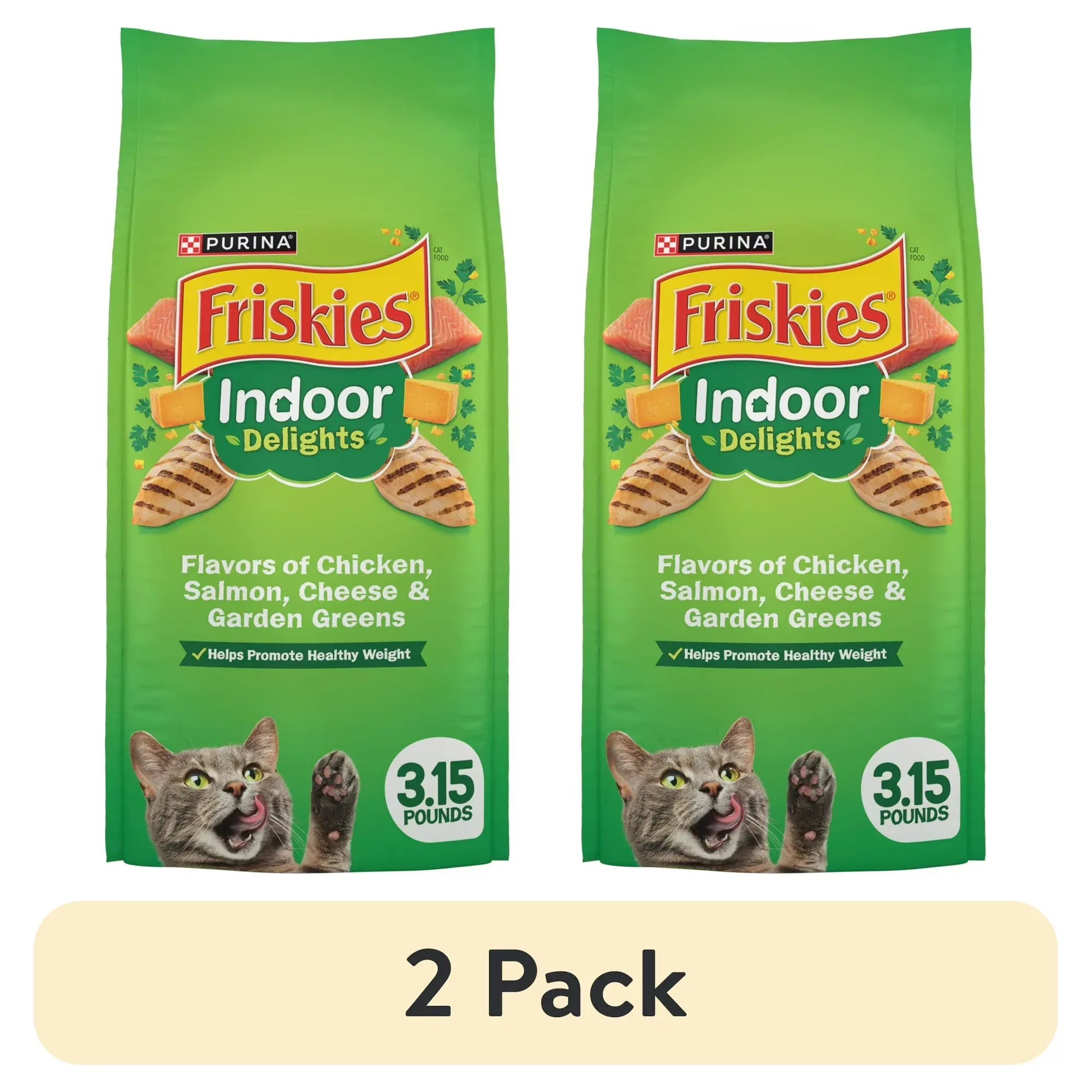 Wholesale Price with free shipping across the USA for (2 pack) Purina Friskies Indoor Delights Dry Cat Food Flavors of Chicken, Salmon, Peas, and Carrots, 3.15 lb Bag - Manji Distributors