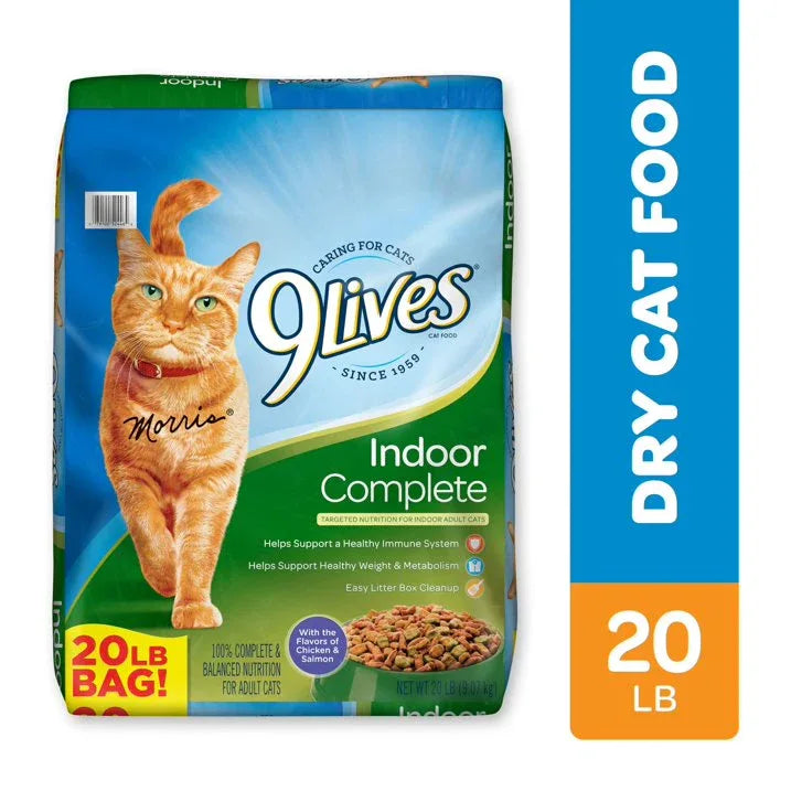 Wholesale Price with free shipping across the USA for 9Lives Indoor Complete Chicken & Salmon Flavor Dry Cat Food, 20 lb. Bag - Manji Distributors