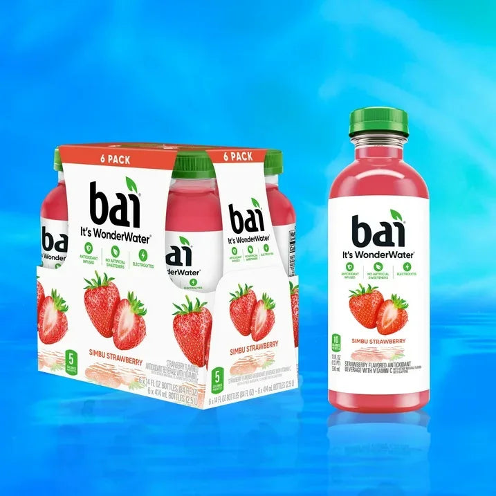 Wholesale Price with free shipping across the USA for Bai Simbu Strawberry Antioxidant Infused Water Beverage, 14 fl oz, 6 Pack Bottles - Manji Distributors