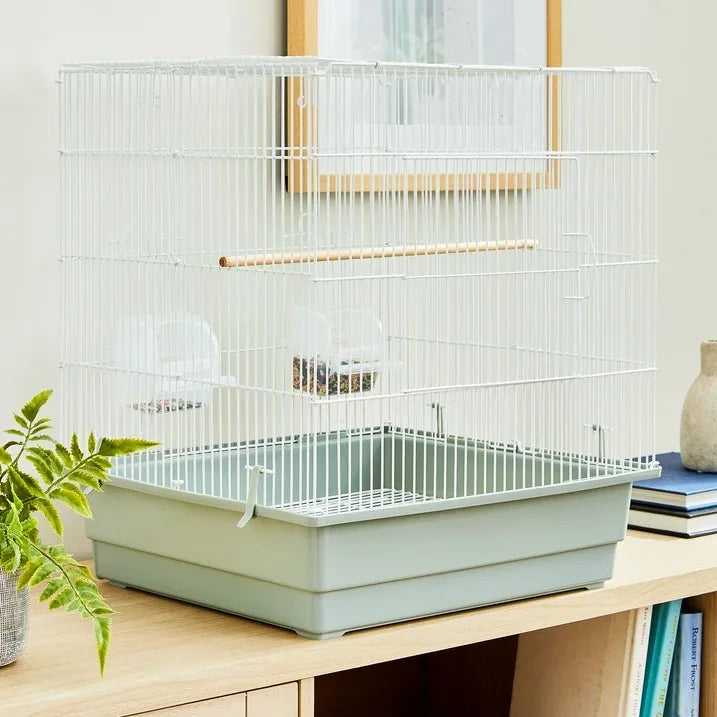 Wholesale Price with free shipping across the USA for Vibrant Life Small Bird Cage with Perch, Plastic Hooded Cup & Tray for Parakeets & Finches, White - Manji Distributors