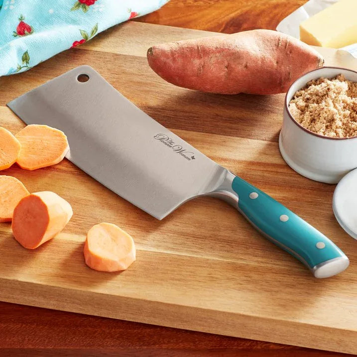Wholesale Price with free shipping across the USA for The Pioneer Woman Pioneer Signature Stainless Steel Cleaver Knife, 7 inch, Teal - Manji Distributors