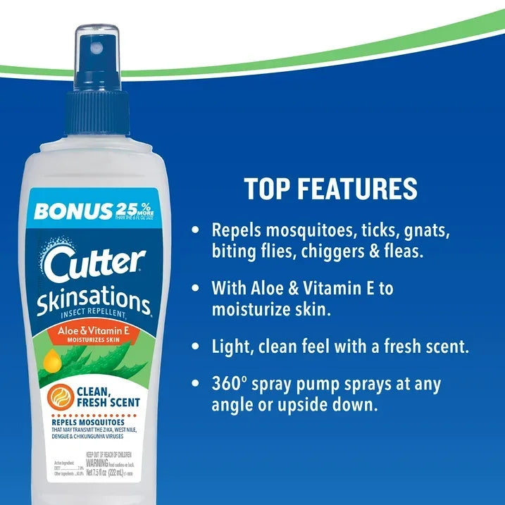 Wholesale Price with free shipping across the USA for (2 pack) Cutter Skinsations Insect Repellent Pump Spray, Clean Fresh Scent, 7.5 Ounces - Manji Distributors