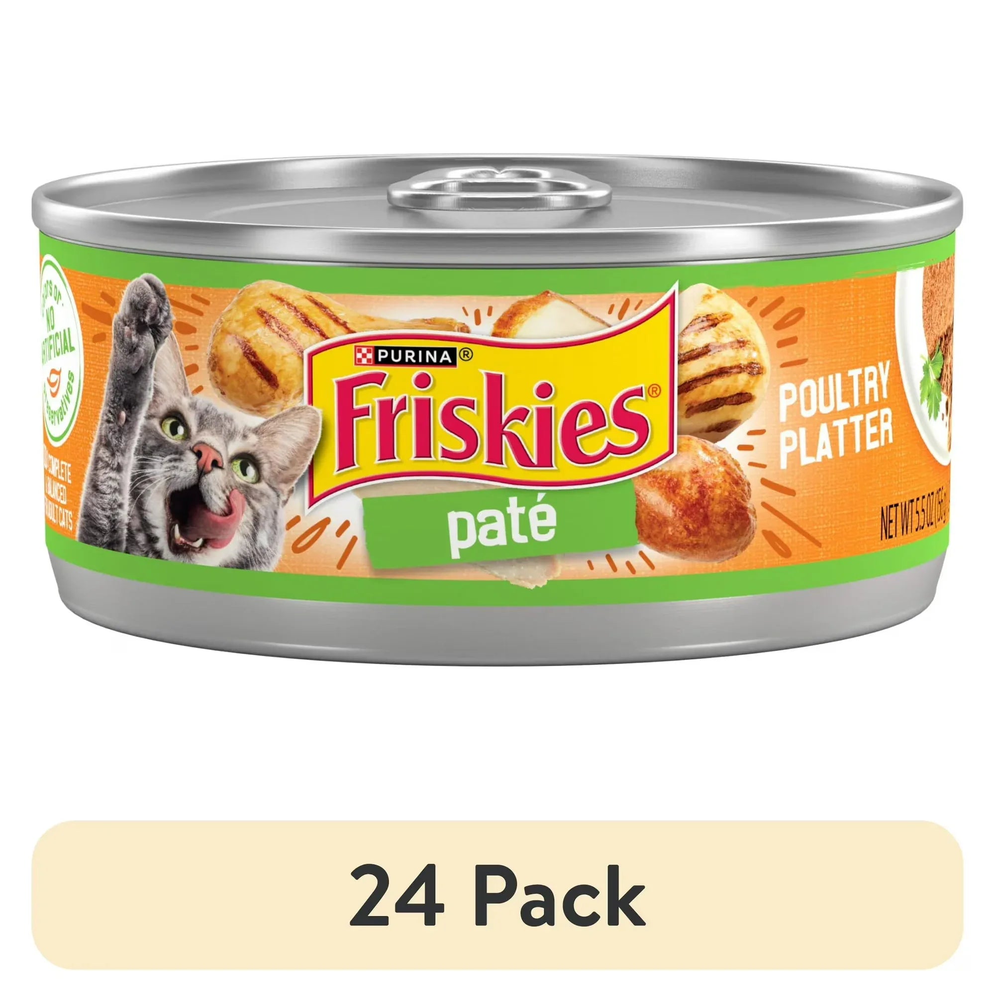 Wholesale Price with free shipping across the USA for (24 pack) Purina Friskies Pate, Poultry Platter, Wet Cat Food, 5.5 oz Can - Manji Distributors