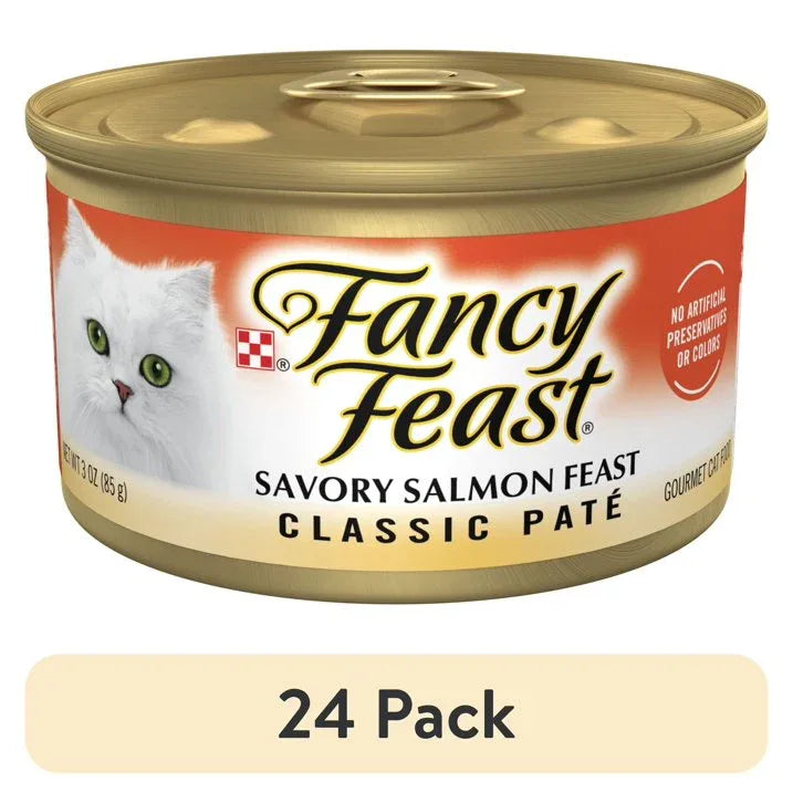 Wholesale Price with free shipping across the USA for (24 pack) Purina Fancy Feast Classic Pate Kitten Food, Wet Cat Food, Savory Salmon Feast, 3 oz Can - Manji Distributors