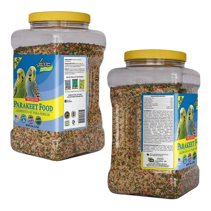 Wholesale Price with free shipping across the USA for 3-D Pet Products Premium Parakeet Food, 5.0 lb. Stay Fresh Jar - Manji Distributors