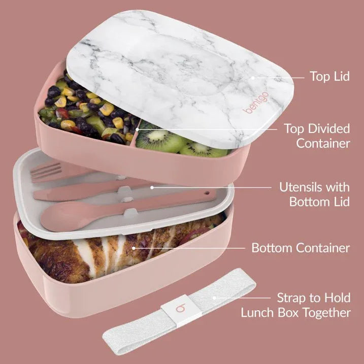 Wholesale Price with free shipping across the USA for Bentgo Classic - Adult Bento Box, Stackable 3-Compartment Lunch Box with Removable Utensil Set and Sealing Strap, BPA-Free, Food Container Ideal for Meal Prep, Work, and On the Go (Blush Marble) - Manji Distributors