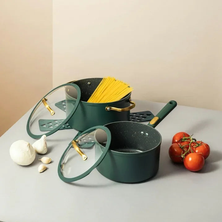 Wholesale Price with free shipping across the USA for Thyme & Table 12-Piece Non-Stick Granite Collection Cookware Set, Pots and Pans Set - Hunter Green - Manji Distributors
