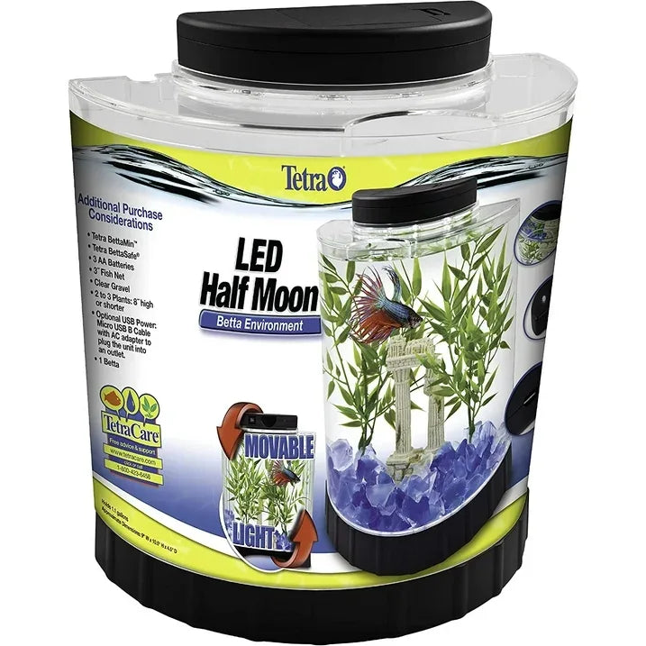 Wholesale Price with free shipping across the USA for Tetra 1.1 Gallon Betta Aquarium Kit, Half Moon-Shaped Aquarium with LED Light - Manji Distributors