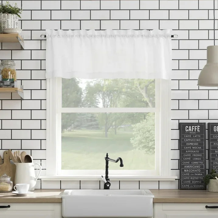 Wholesale Price with free shipping across the USA for Mainstays 3-Piece Semi Sheer Rod Pocket Kitchen Window Tier Pair and Valance, 2 Café Curtains and 1 Curtain Valance, White, 54