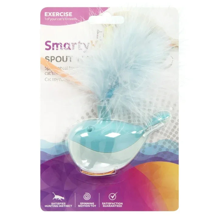 Wholesale Price with free shipping across the USA for SmartyKat Spout 'N Spin Motion Cat Toy with Twirling Feathers & Ribbons, Blue Whale - Manji Distributors