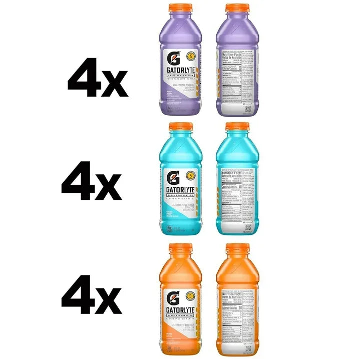 Wholesale Price with free shipping across the USA for Gatorlyte Rapid Rehydration Electrolyte Beverage, 3 Flavor Variety Pack, 20 fl oz (Pack of 12) - Manji Distributors