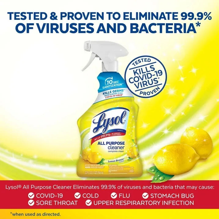 Wholesale Price with free shipping across the USA for Lysol®, All-Purpose Cleaner, Sanitizing and Disinfecting Spray, Lemon Breeze Scent, 32 oz, Bottle - Manji Distributors