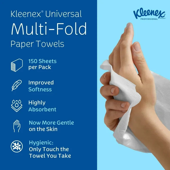 Wholesale Price with free shipping across the USA for Kleenex Professional Universal Multifold Paper Towels, Bulk (02046), Absorbency Pockets, 8 Packs of 150 Sheets - Manji Distributors