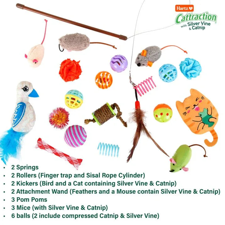 Wholesale Price with free shipping across the USA for Hartz Cattraction Cat Toy Variety Pack with Silver Vine & Catnip, 20 Count - Manji Distributors