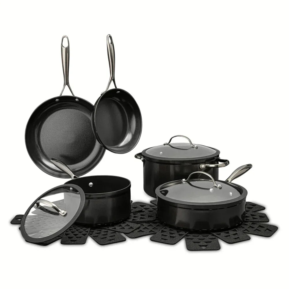Wholesale Price with free shipping across the USA for Thyme and Table 12 Piece Nonstick Aluminum Cookware Set, Pots and Pans Set - Gunmetal - Manji Distributors