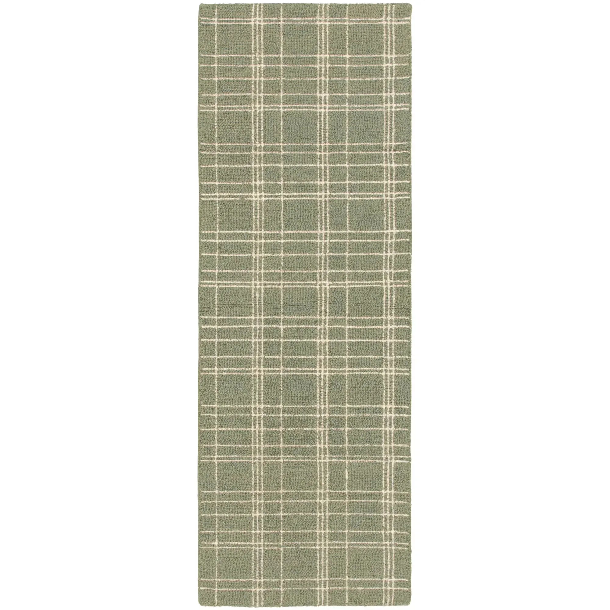 Wholesale Price with free shipping across the USA for Better Homes & Gardens Lt Green Plaid Wool Indoor Runner, 2'x6' Rug - Manji Distributors