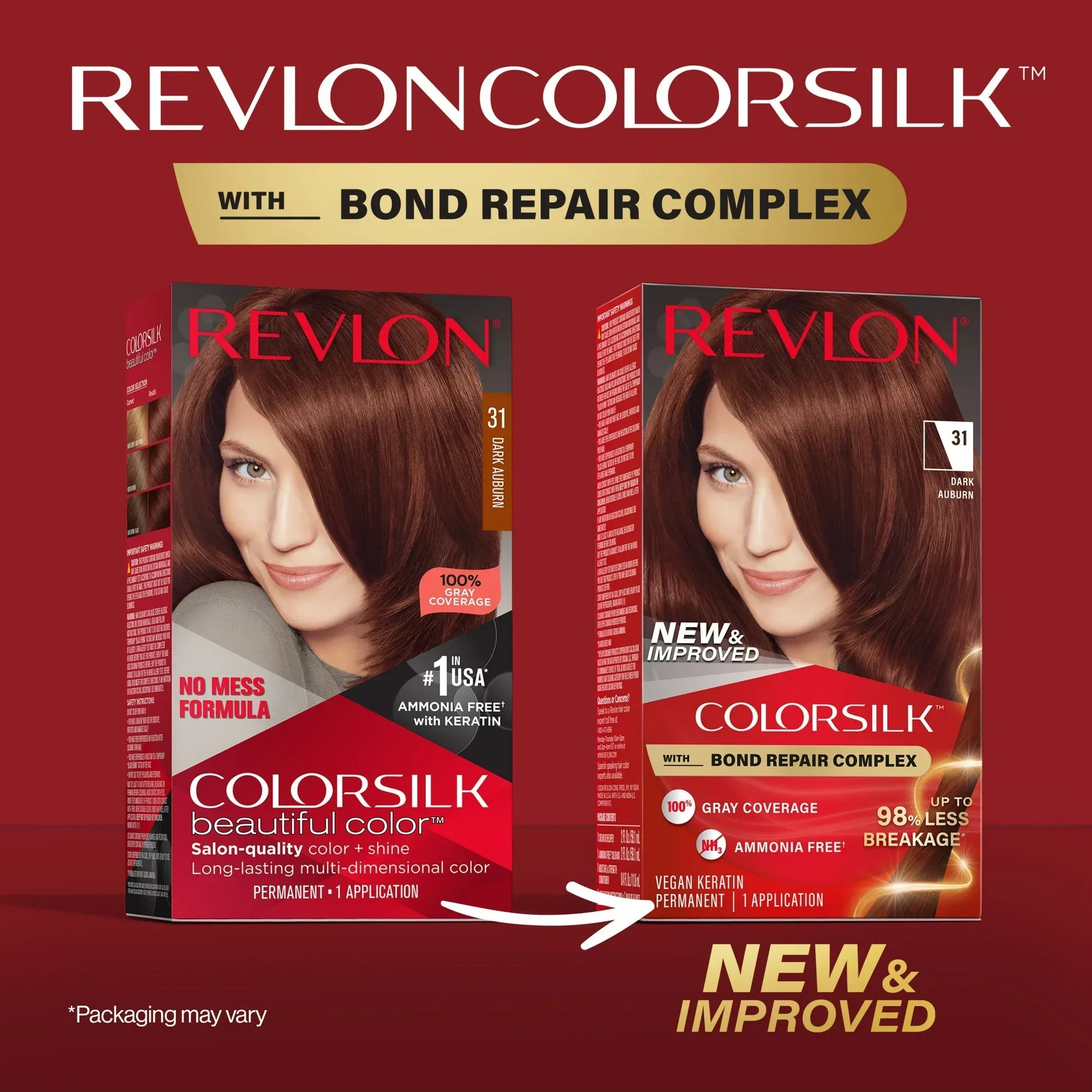Wholesale Price with free shipping across the USA for Revlon ColorSilk Permanent Hair Color, Bond Repair Complex, 31 Dark Auburn, 1 pack - Manji Distributors