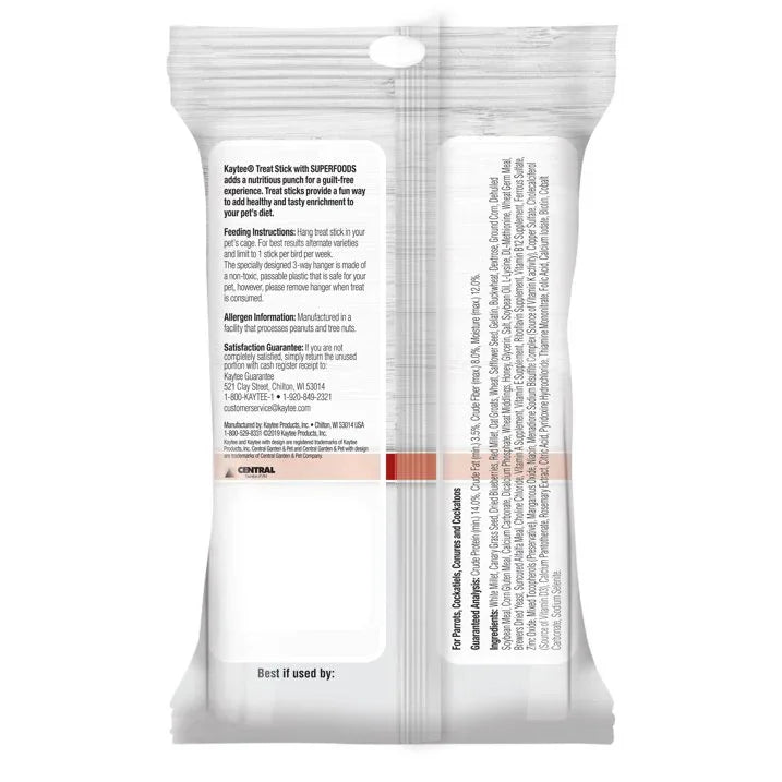 Wholesale Price with free shipping across the USA for Kaytee Avian Superfood Treat Stick, Blueberry, 5.5 ounces - Manji Distributors