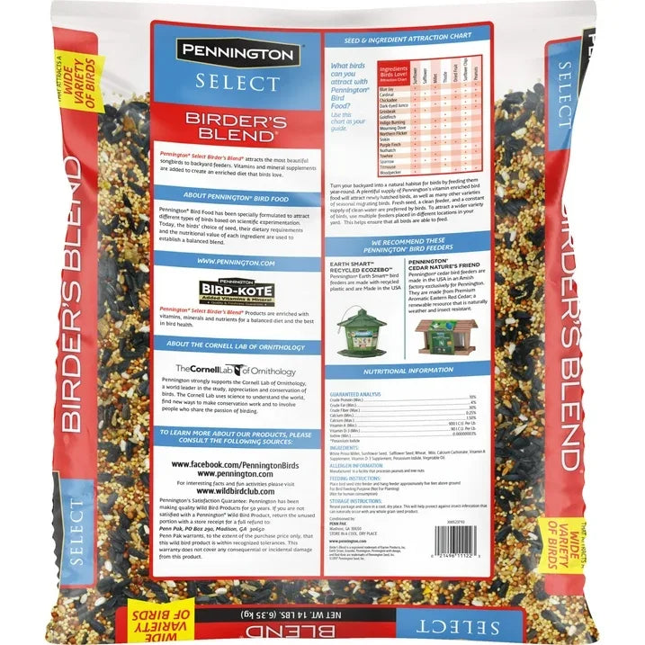 Wholesale Price with free shipping across the USA for Pennington Select Birder's Blend, Wild Bird Seed and Feed, 14 lb. Bag, 1 Pack, Dry - Manji Distributors