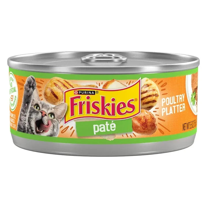 Wholesale Price with free shipping across the USA for (24 pack) Purina Friskies Pate, Poultry Platter, Wet Cat Food, 5.5 oz Can - Manji Distributors