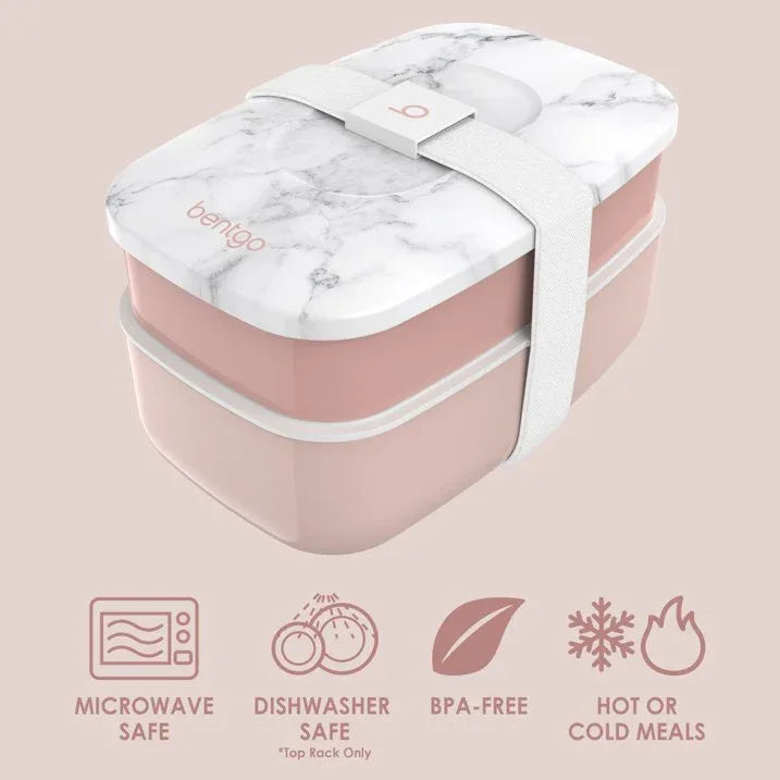 Wholesale Price with free shipping across the USA for Bentgo Classic - Adult Bento Box, Stackable 3-Compartment Lunch Box with Removable Utensil Set and Sealing Strap, BPA-Free, Food Container Ideal for Meal Prep, Work, and On the Go (Blush Marble) - Manji Distributors