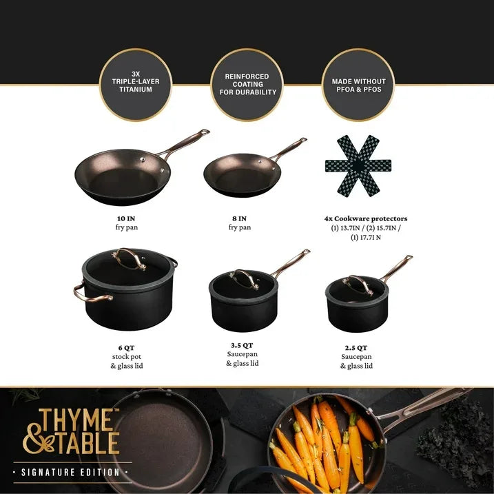 Wholesale Price with free shipping across the USA for Thyme & Table 12-Piece Non-Stick Cookware Set, Signature Collection Pots and Pans Set - Rose Gold, - Manji Distributors
