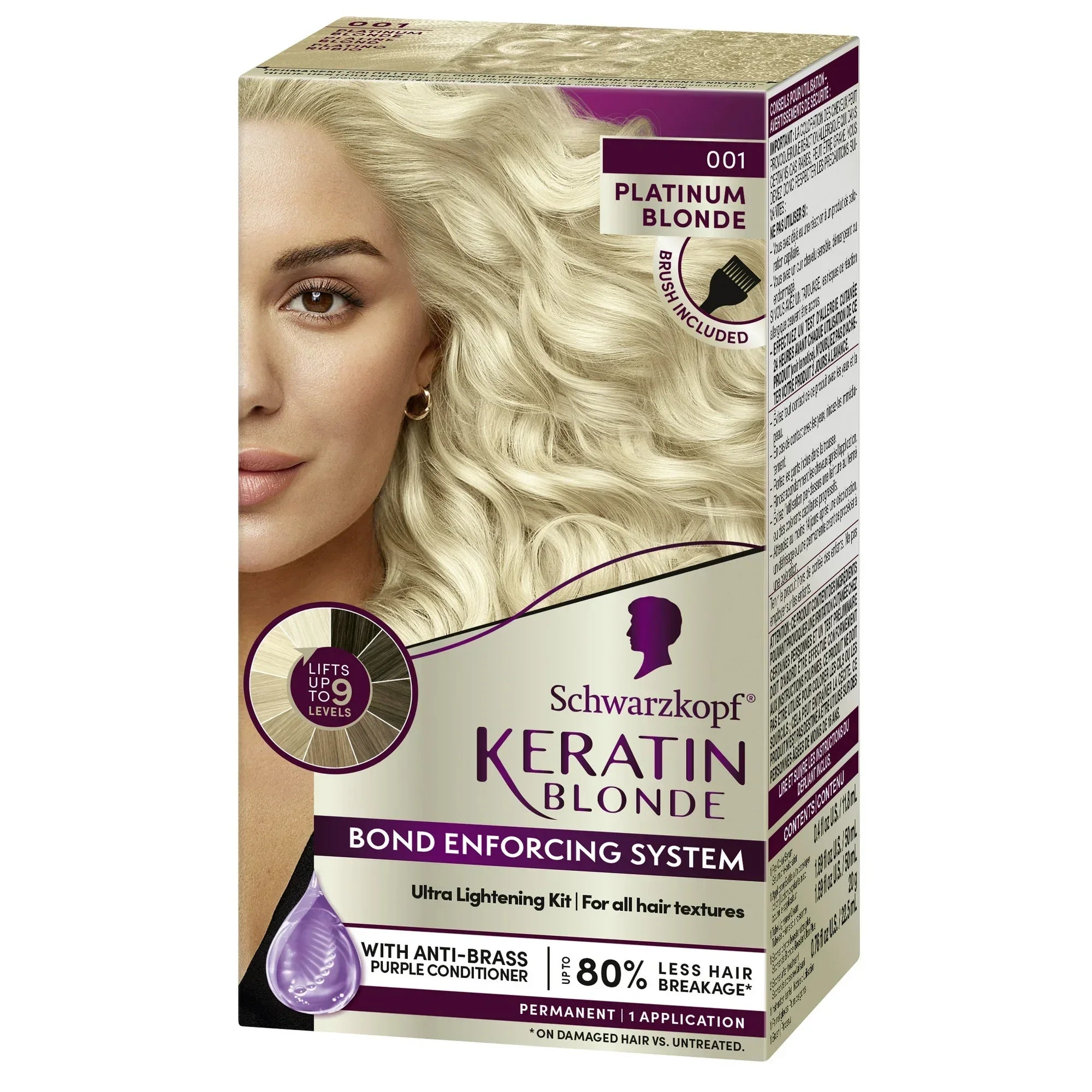Wholesale Price with free shipping across the USA for Schwarzkopf Keratin Blonde Hair Dye Platinum Blonde 001, Ultra Lightening Kit, 1 Application - Manji Distributors