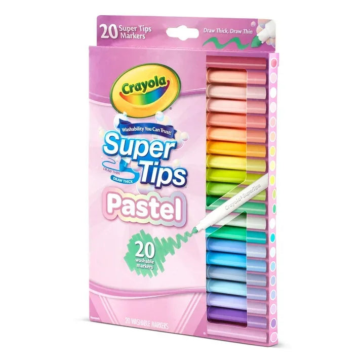 Wholesale Price with free shipping across the USA for Crayola Supertips Pastel Markers (20ct), Washable Cute Markers, School Supplies, Bullet Journaling, Aesthetic Gift for Kids, Ages 4+ - Manji Distributors