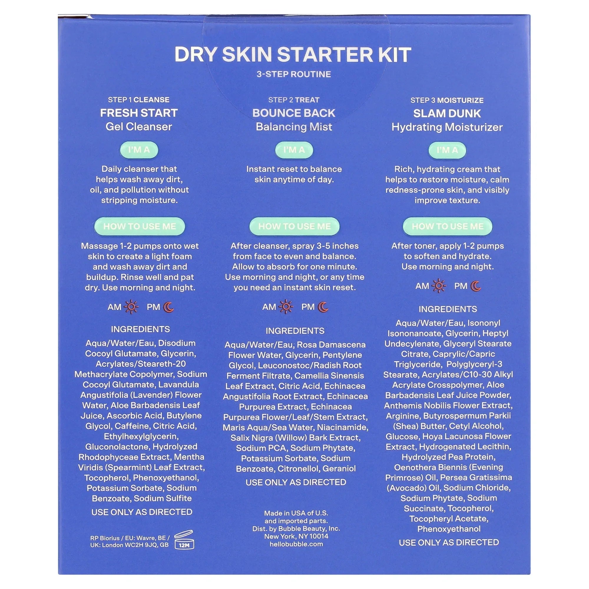 Wholesale Price with free shipping across the USA for Bubble Skincare 3-Step Hydrating Routine Bundle, for Normal to Dry Skin, Unisex, Set of 3 - Manji Distributors