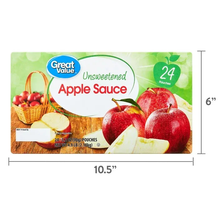Wholesale Price with free shipping across the USA for Great Value Unsweetened Applesauce, 3.2 oz, 24 Pouches - Manji Distributors