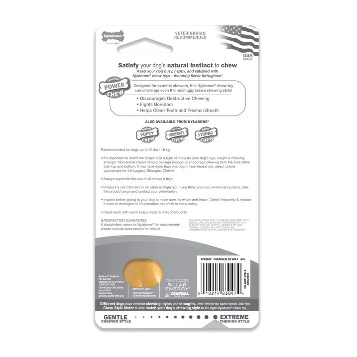 Wholesale Price with free shipping across the USA for Nylabone Power Chew Dura Chew Peanut Butter Dog Chew Toy, Wolf - Manji Distributors