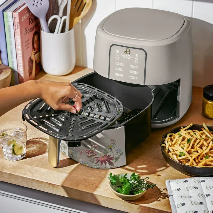 Wholesale Price with free shipping across the USA for Beautiful 6 Qt Air Fryer with TurboCrisp Technology, EverGood Ceramic Nonstick Coating, Wildflower Porcini Taupe by Drew Barrymore - Manji Distributors